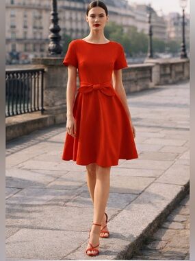 Kate Spade Bow-Waist Fit-and-Flare Ponte Red Mini Dress Feminine Preppy Classic